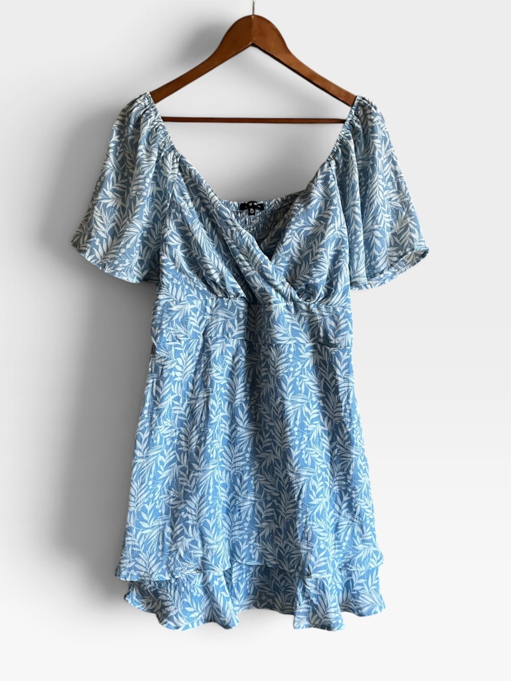 Light Blue Botanical- Print Wrap Mini Dress